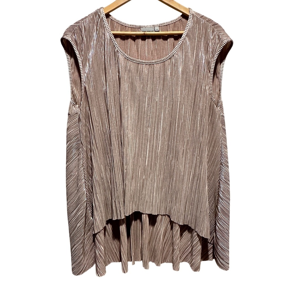 The Odells Pleated High Low Metallic Blouse Womens S Gold Shimmer Dressy Party